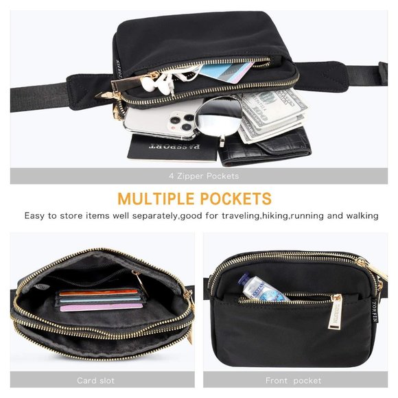 Black Crossbody Fanny Pack, Belt Bag with Adjustable Strap - Picture 4 of 8